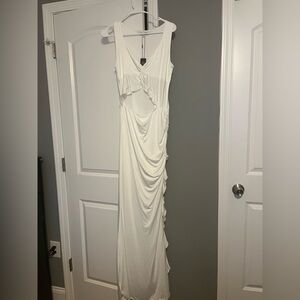 Fashion Nova - Selena Ruffle Cut Out Maxi Dress - White